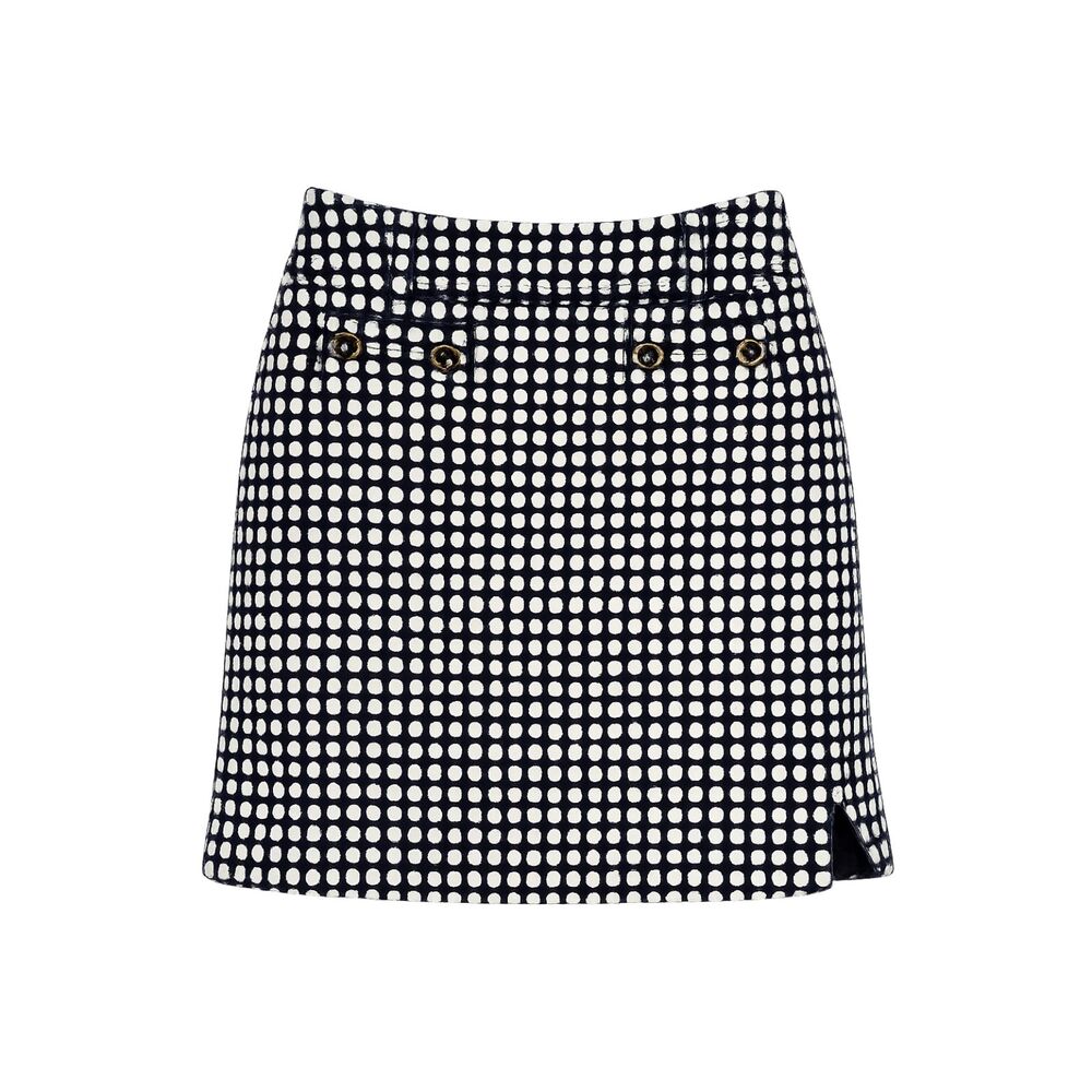 Juicy Couture Mini Skirt Size 4 Wool Blend Polka Dot Navy White Silk Lined Chic